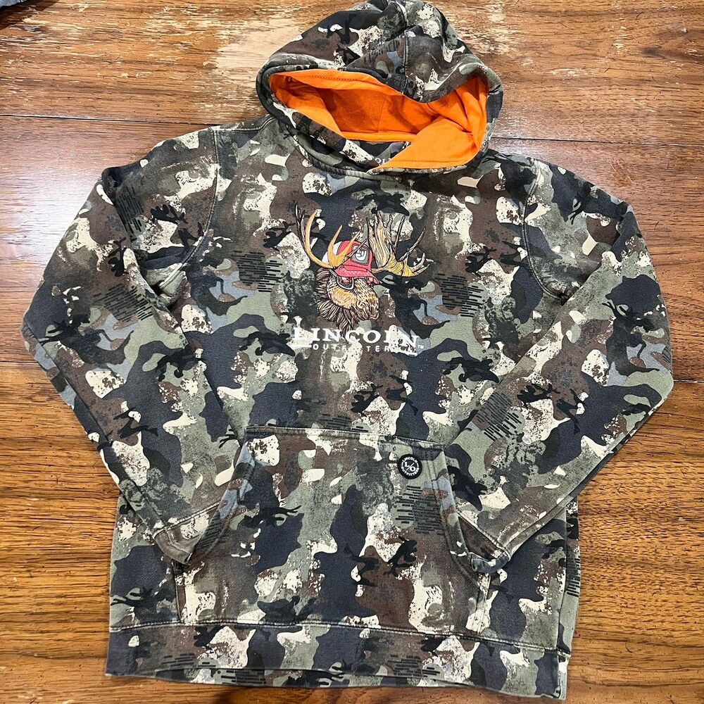 Lincoln Outfitters Hooded Sweater Boys XL Camo Fleece Graphic Print
